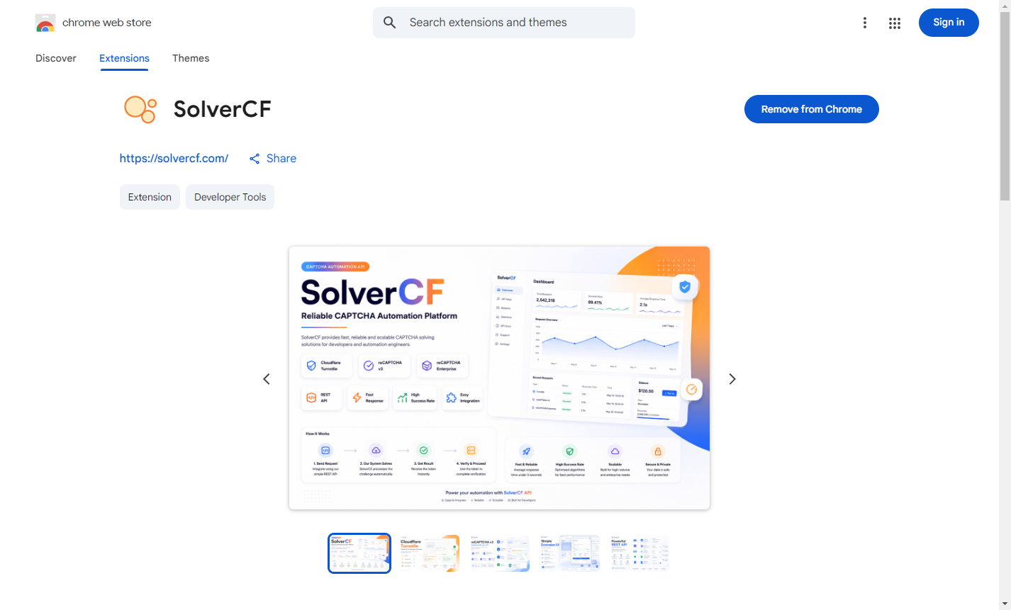 SolverCF listed on the Chrome Web Store